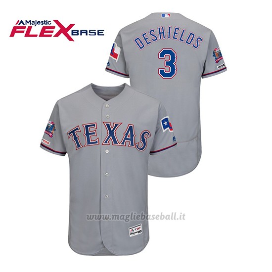 Maglia Baseball Uomo Texas Rangers Delino Deshields 150th Aniversario Patch Autentico Flex Base Grigio